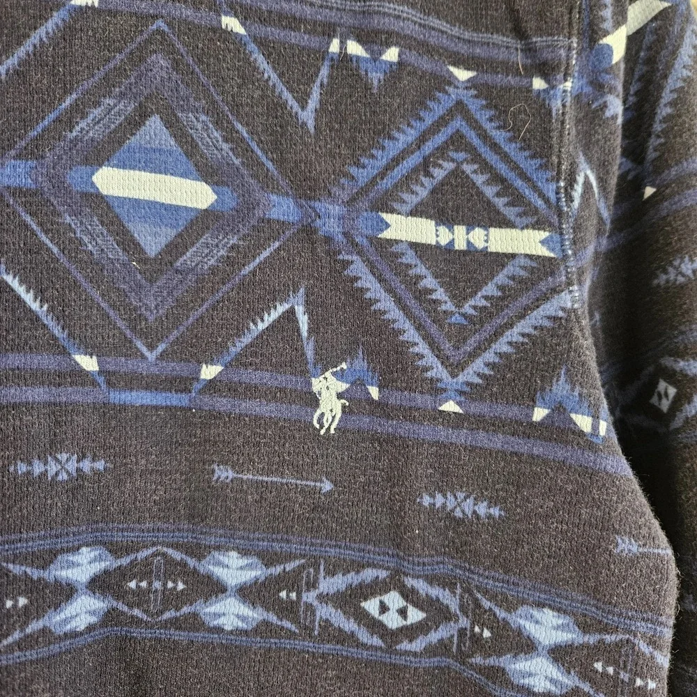 Polo Ralph Lauren Shirt M Blue Aztec Waffle‎ Thermal Long Sleeve Southwest Layer